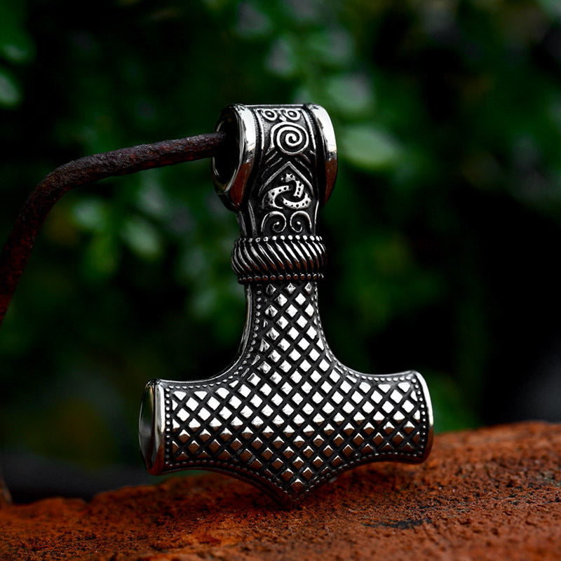 Stainless Steel Thor's Hammer Necklace Pendant – Viking Rune Titanium Steel Pendant