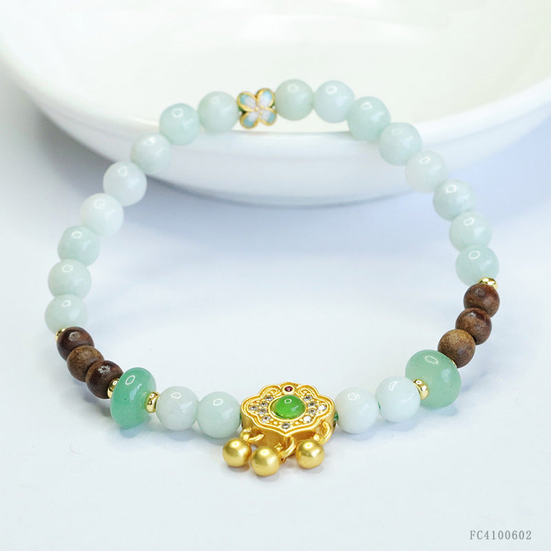 Jadeite Ruyi & Round Bead 6 mm Bracelet