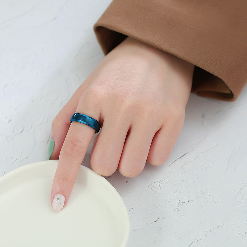 Glossy Ring 6mm Blue Gold Black Titanium Steel Ring Wholesale