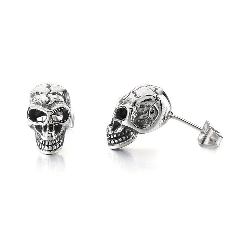 Planderful Edgy Skull Head Stud Earrings For Men Stainless
