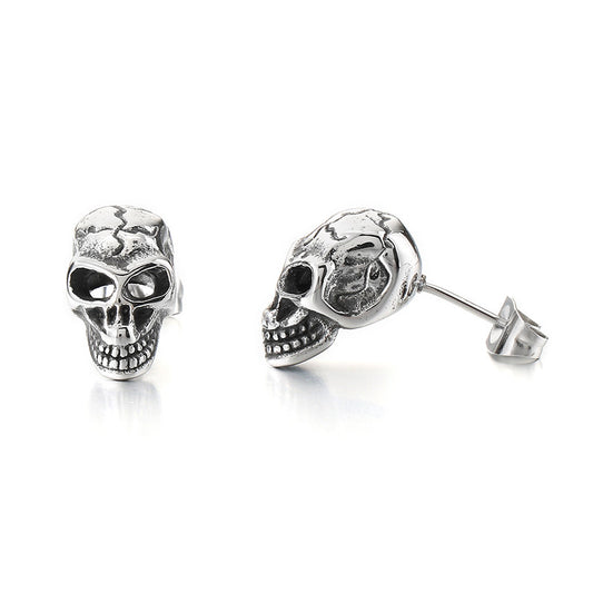 Planderful Edgy Skull Head Stud Earrings For Men Stainless