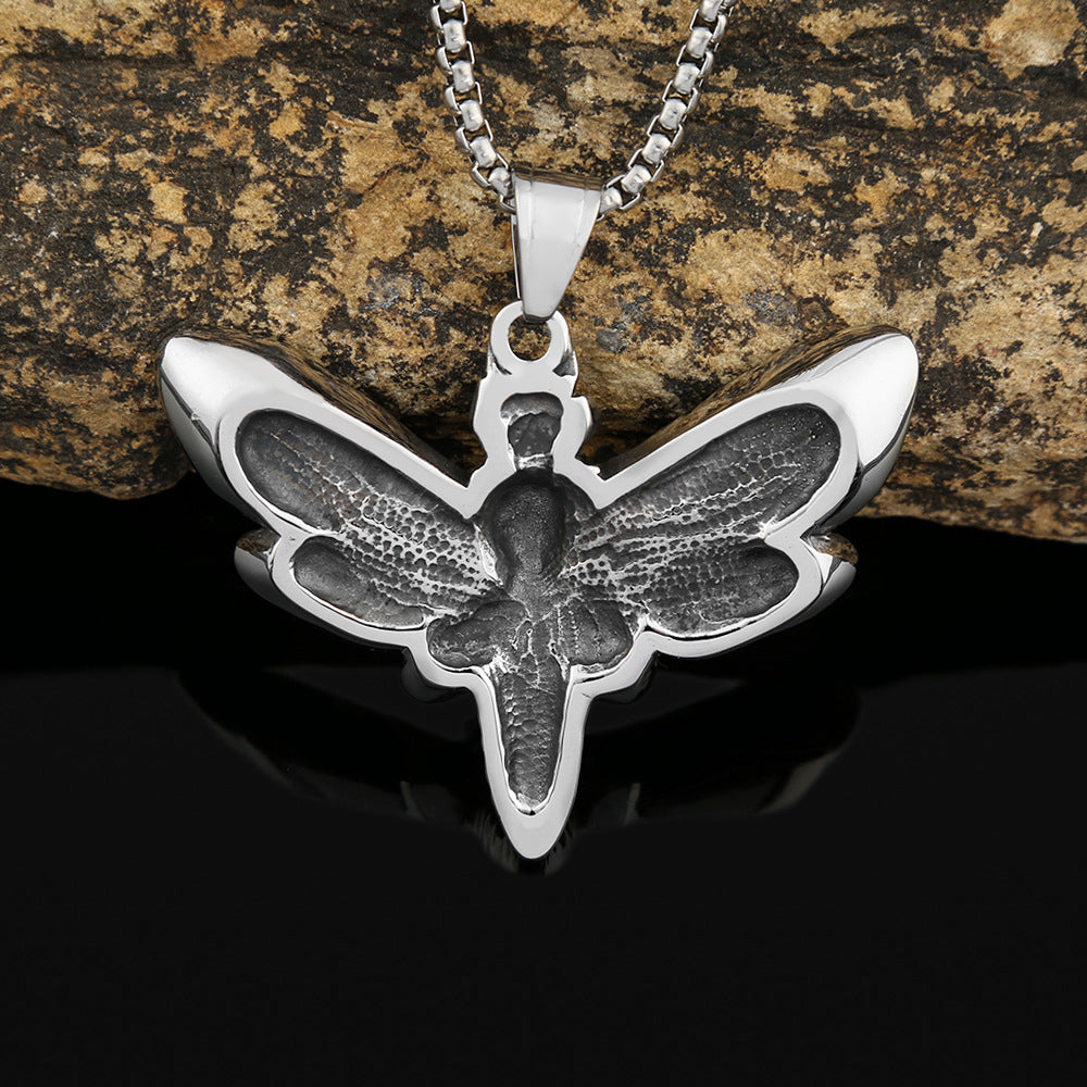 European And American Men's Fashion Jewelry Wholesale Stainless Steel Retro Moth Skull Pendant Necklace