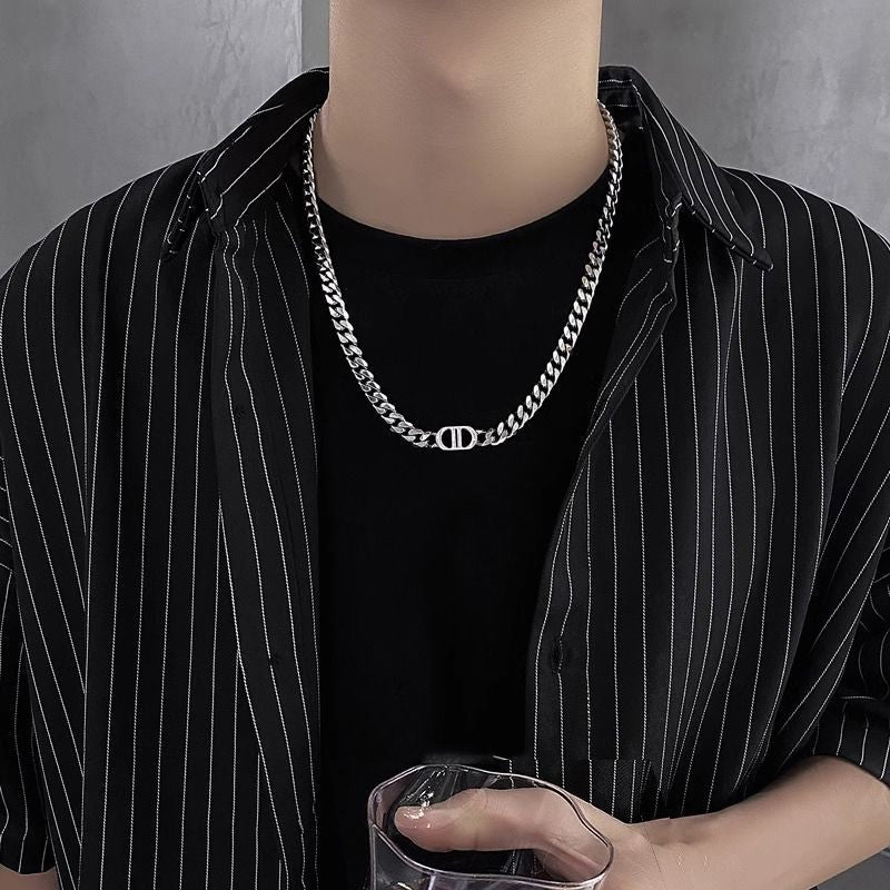 Planderful Jewelry Cuban Link Necklace Titanium Steel With Double D Pendant For Modern Women And Everyday Glamour