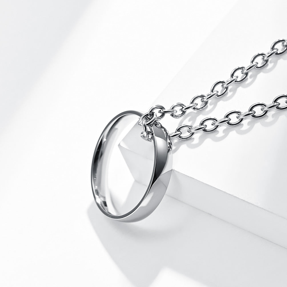 Simple Curved Silver Cold Wind Necklace Ring Pendant Jewelry