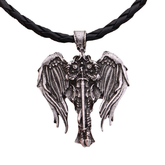 Dark Talisman Jewelry: Celtic Cross & Archangel Wings Pendant Metal Necklace for Men