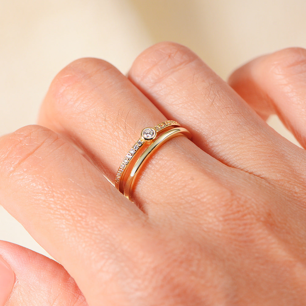 Bilateral Micro-Inlaid Zircon Sterling Silver Ring Cold Wind Ring Tide