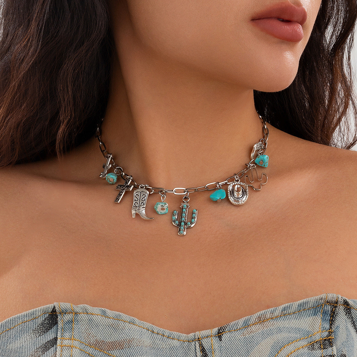 Western Cowboy Hat & Turquoise-Style Necklace