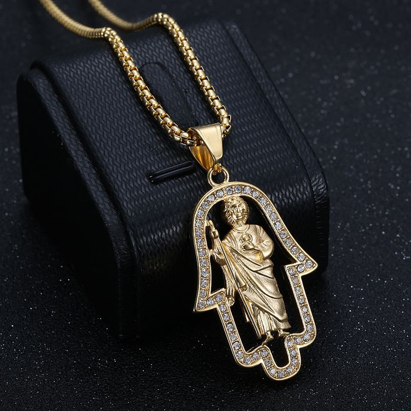 Planderful Hip Hop Pendant Necklace Stainless Steel Gold Plated Zircon Fatima Hand St Jude Urban Jewelry Lovers Must Have