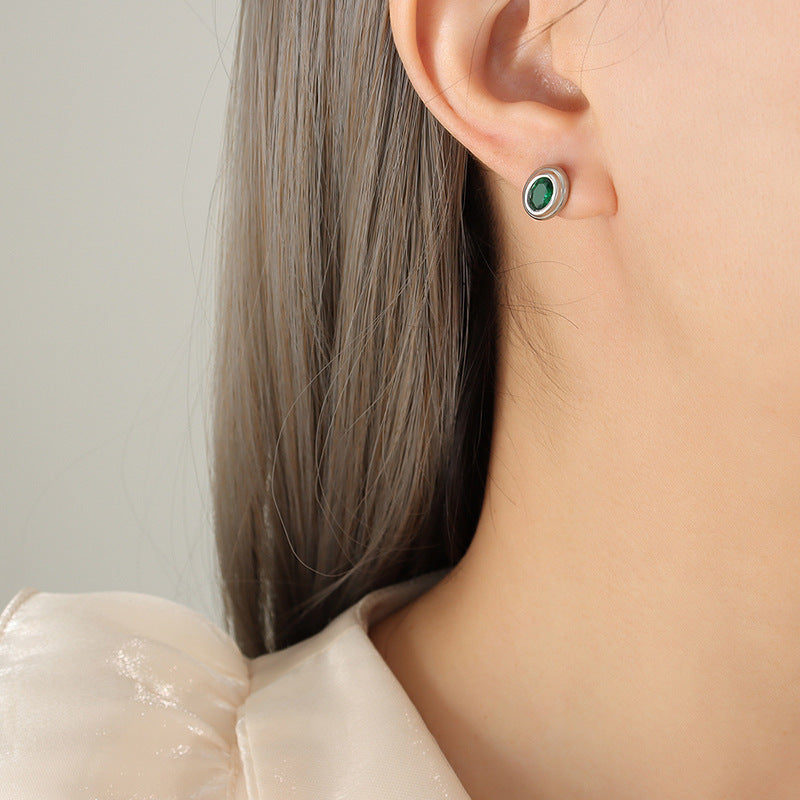 Vibrant Retro Red and Green Zircon Cross-Border Earrings with 18K Gold Plating