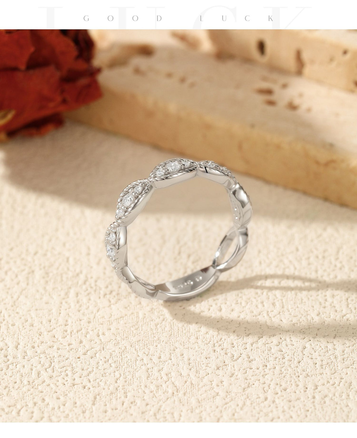 S925 Sterling Silver Textured Twist Moissanite Ring