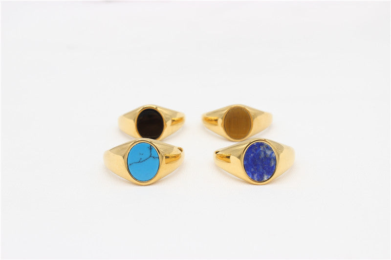 Oval Stone Titanium Steel Ring Unisex Protection Statement Planderful Everyday Genie