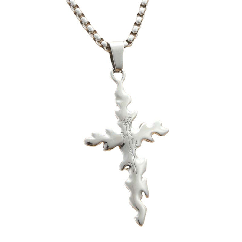 Punk Bamboo Pattern Titanium Steel Cross Pendant Necklace for Men