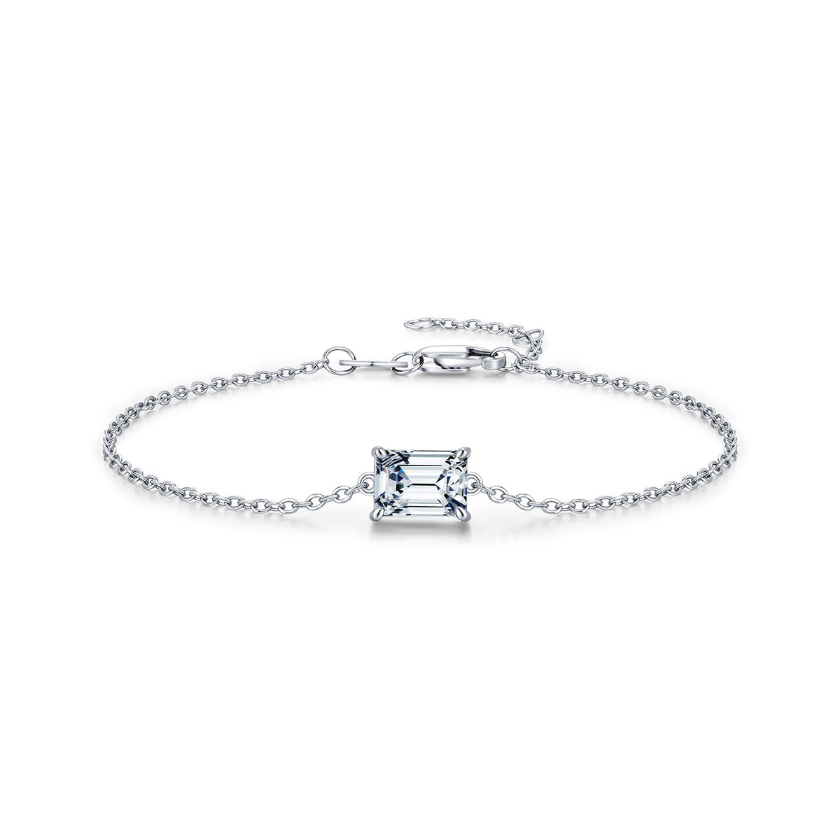 925 Sterling Silver Emerald-Cut Moissanite Bracelet