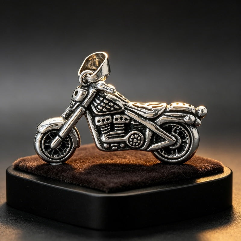 Hip Hop Punk Titanium Steel Motorcycle Pendant Motorcycle Bike Racing Men's Stainless Steel Necklace