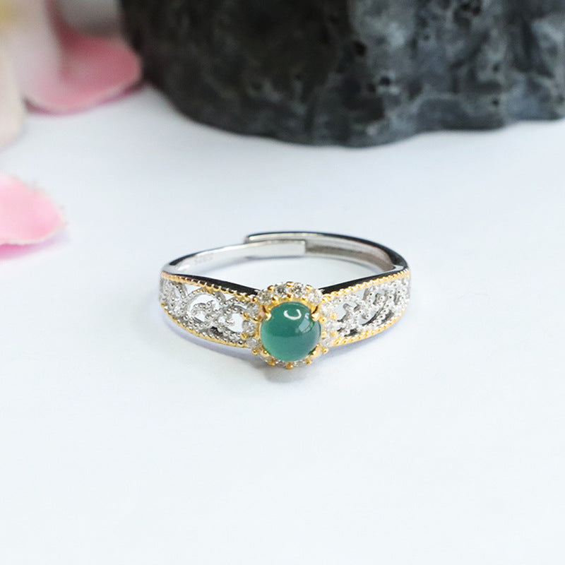 Blue-Water Jadeite Cabochon 925 Silver Ring
