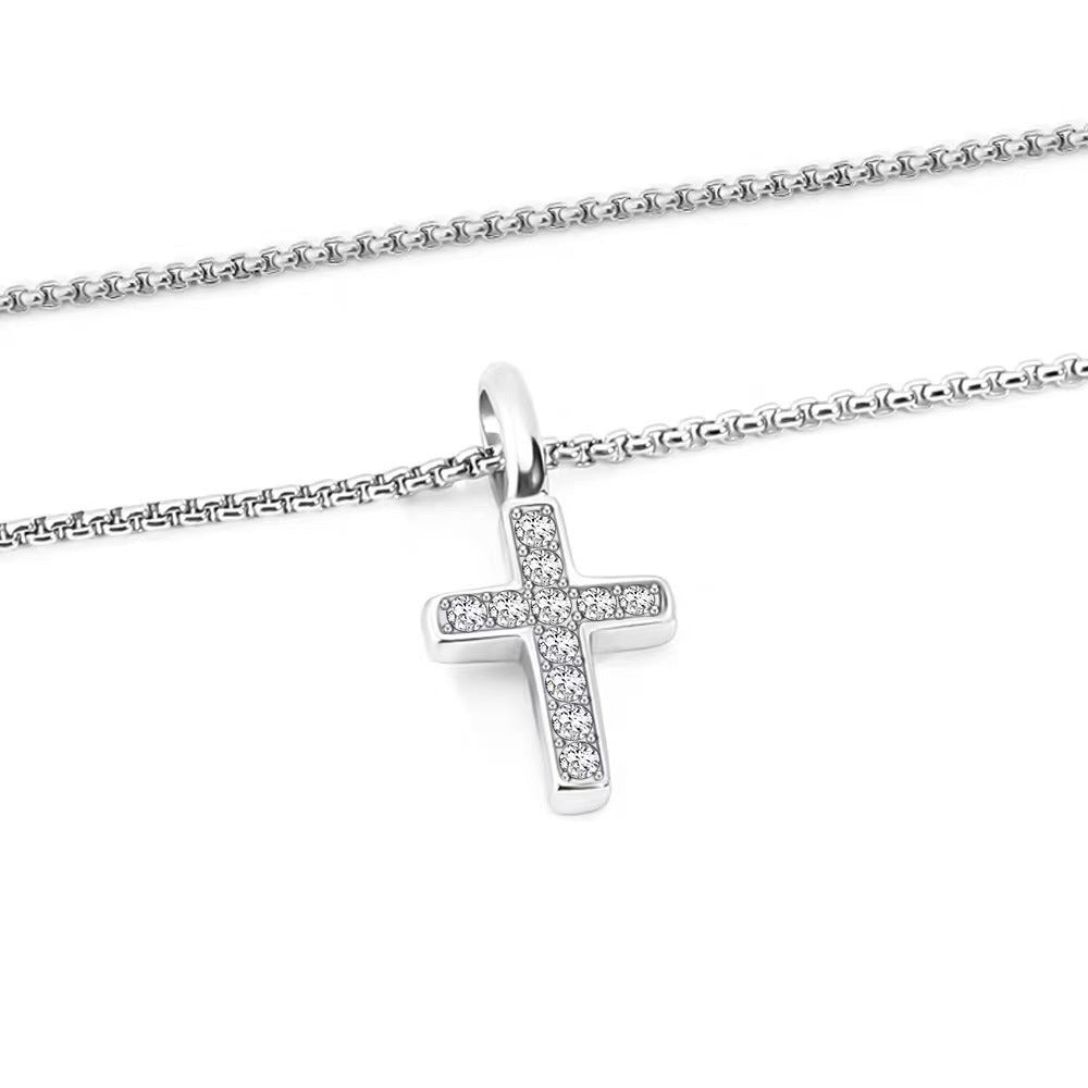 Planderful Jewelry Zircon Cross Necklace Stainless Steel Necklace Elegant Everyday Jewelry
