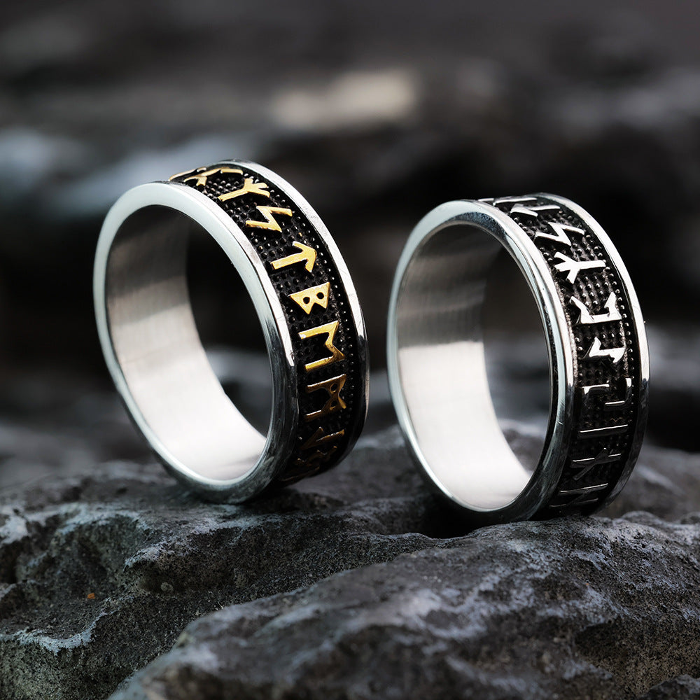 Nordic Vintage Stainless Steel Men's Ring Solid Viking Luhn Rune Ring for Men