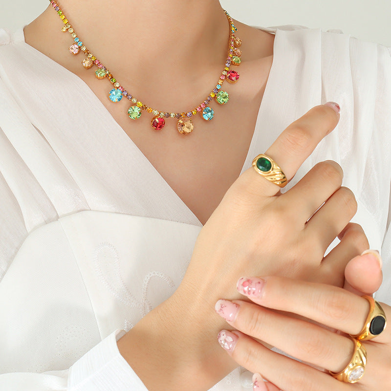 Vibrant Zircon Necklace with Copper Claw Closure, Elegant Colorless Design, Vintage French Charm