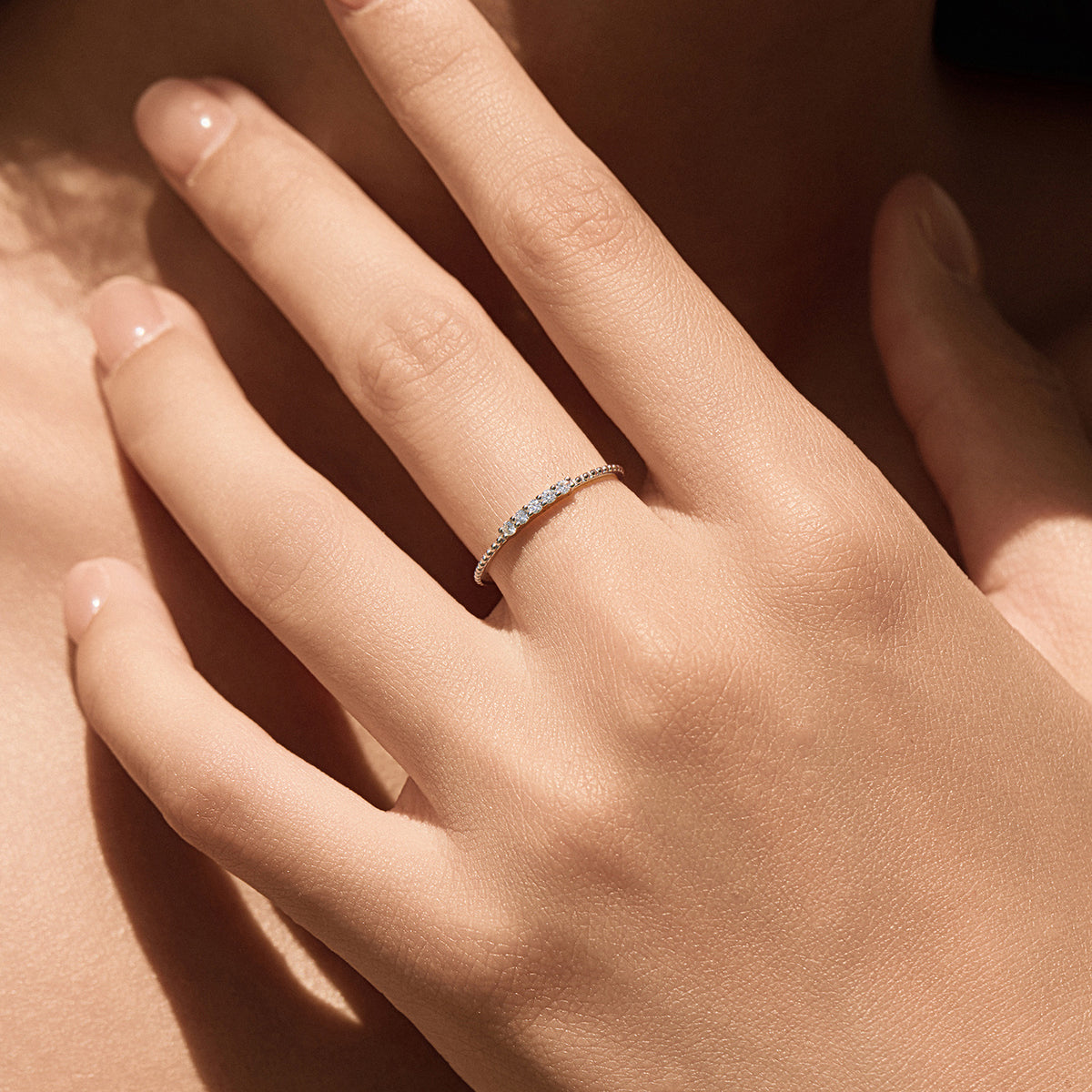S925 Sterling Silver Beaded Edge Moissanite Band