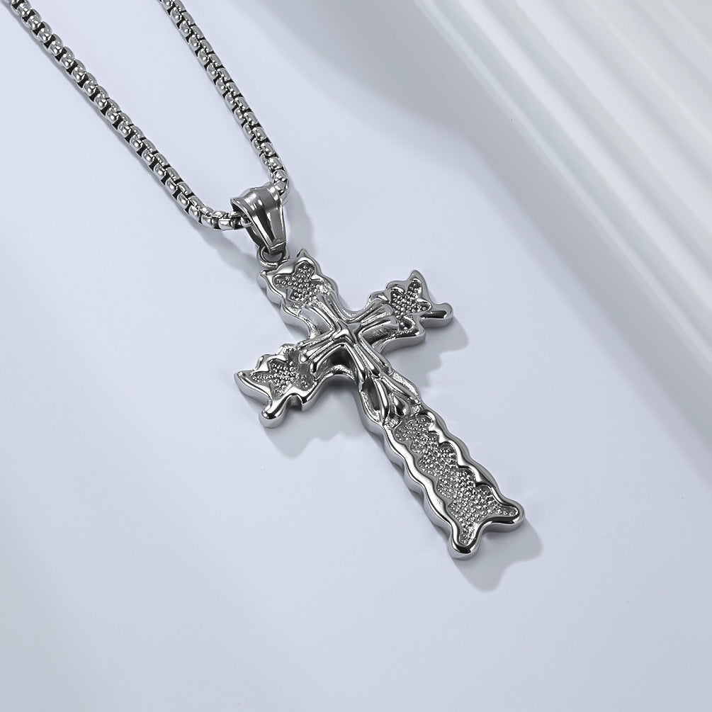 Steel Necklace – Vintage Cross Pendant Necklace For Everyday Punk Style Gift Ready