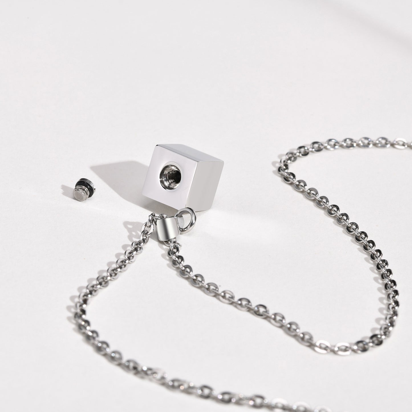 New Stainless Steel Square Openable Urn Pendant Necklace
