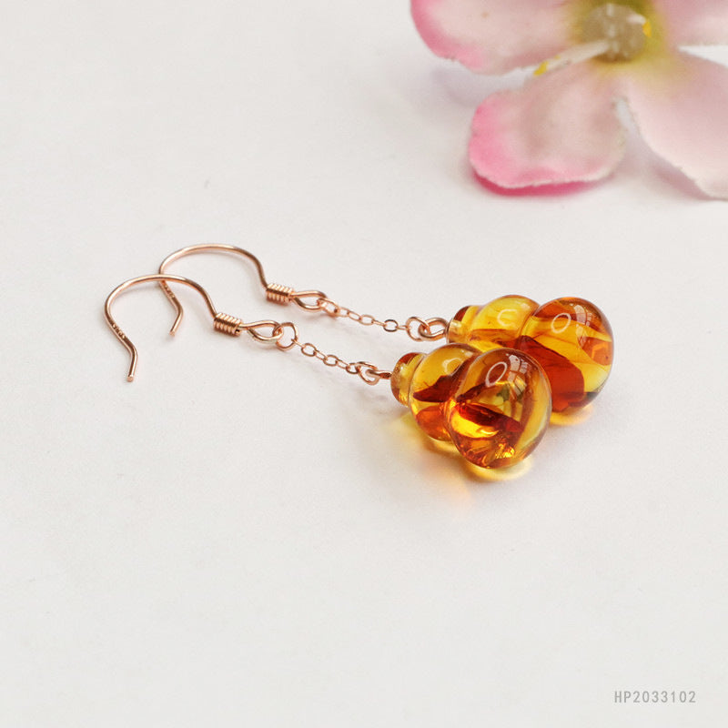 Amber Gourd 925 Silver Hook Earrings