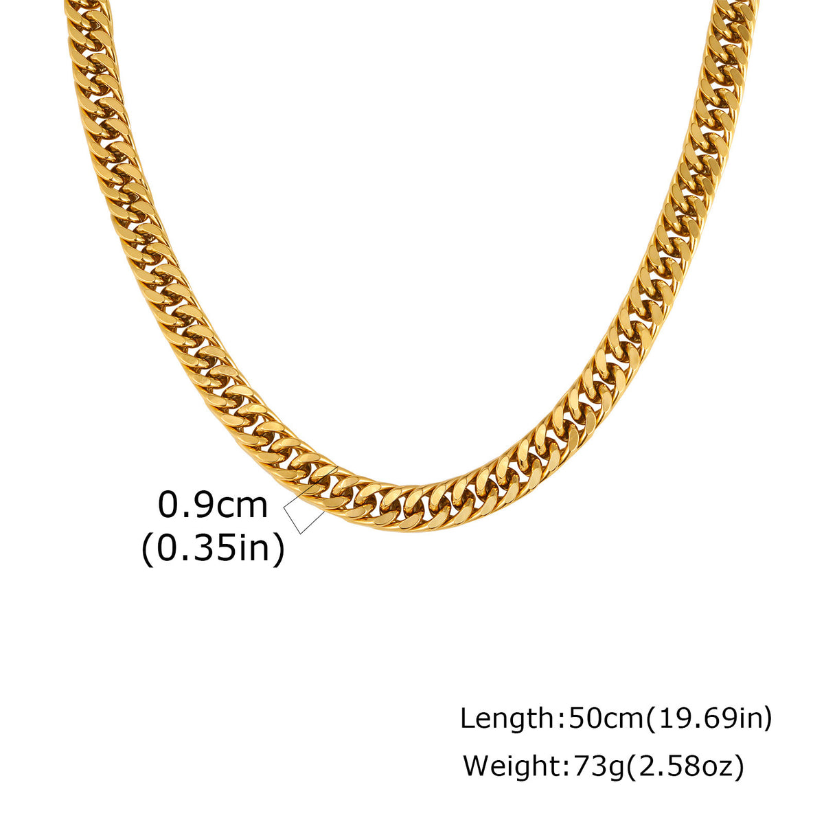 Unisex Stainless Steel Encrypted Four-Sided Grinding Chain Necklace Gold