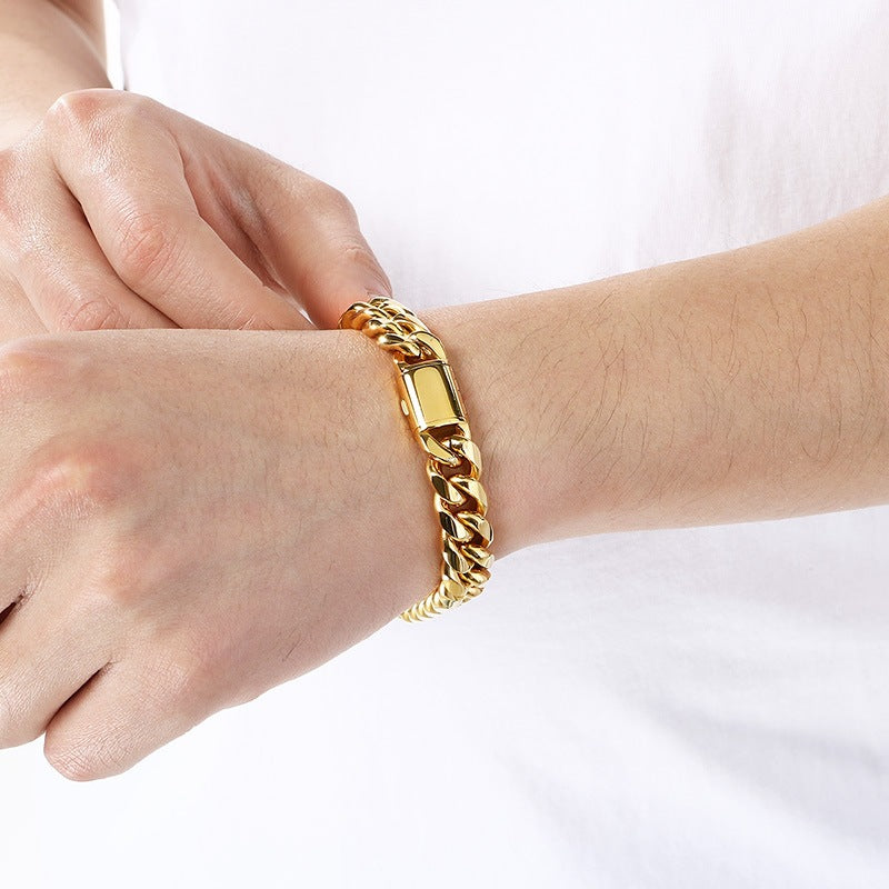 American Hip Hop Solid Thick Cuban Round Grinding Cuban Chain Bracelet Unisex Bare Body