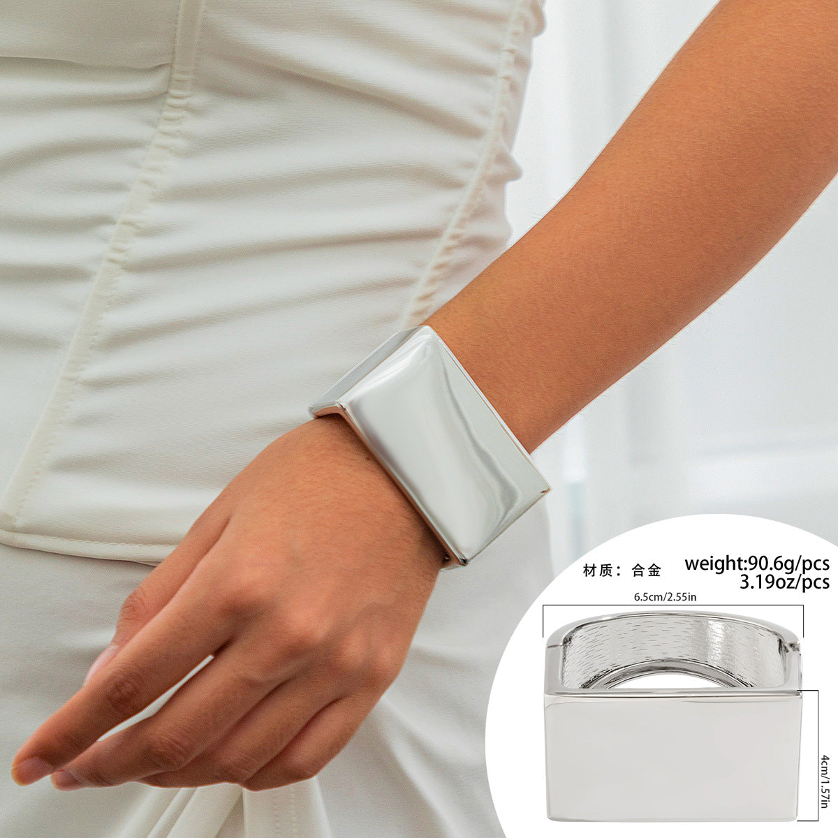 Planderful Vienna Verve Personalized Square Spring Opening Bracelet For Women Geometric Statement