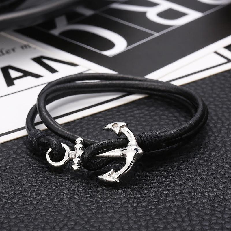 Planderful Men Stainless Steel Anchor Rope Bracelet Navy