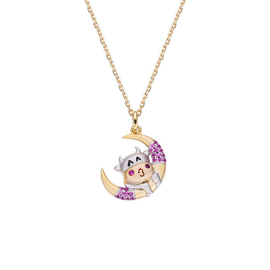 Moon Calf Pink Zircon Silver Necklace