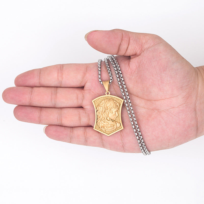 Steel Necklace – Vintage Medusa Shield Pendant