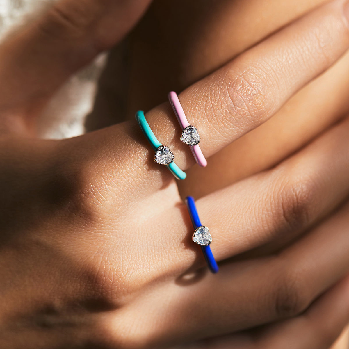 925 Sterling Silver Heart Enamel Zircon Ring