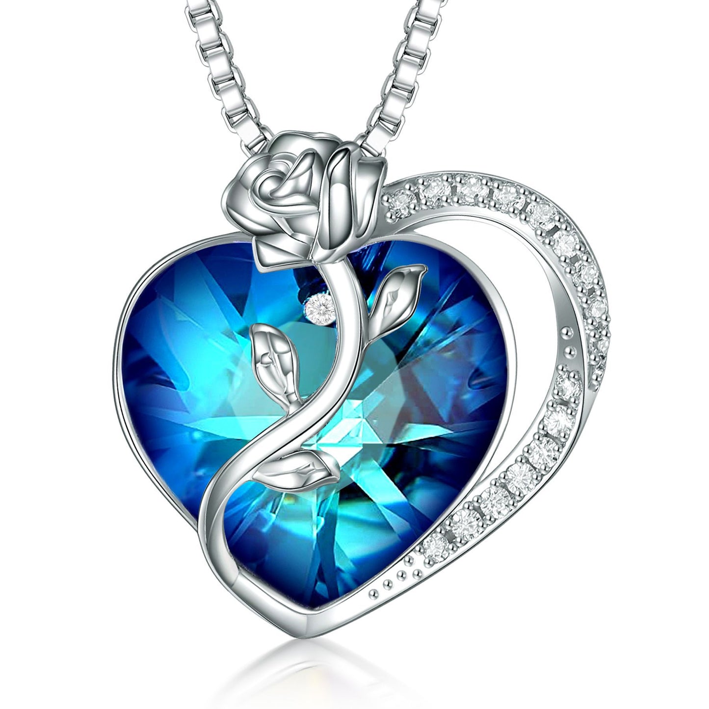 S925 Sterling Silver Rose Love Necklace with Crystal Pendant
