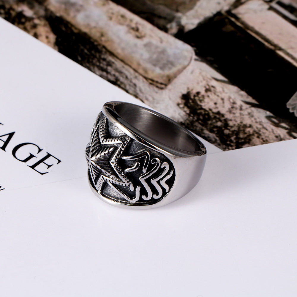 Vintage Fashion Star Jewelry Five Pointed Titanium Ring