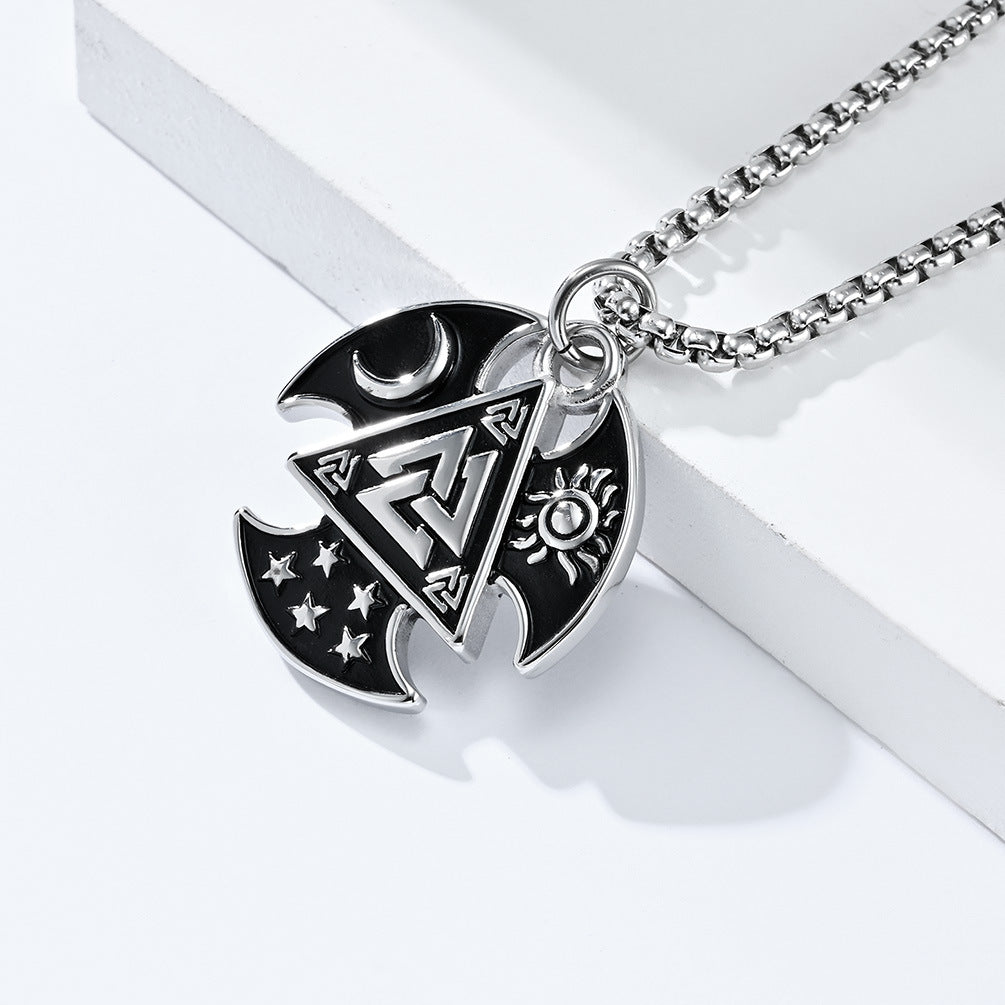 Planderful Viking Odin Tomahawk Necklace Titanium Steel Triangle Knot Pendant For Men