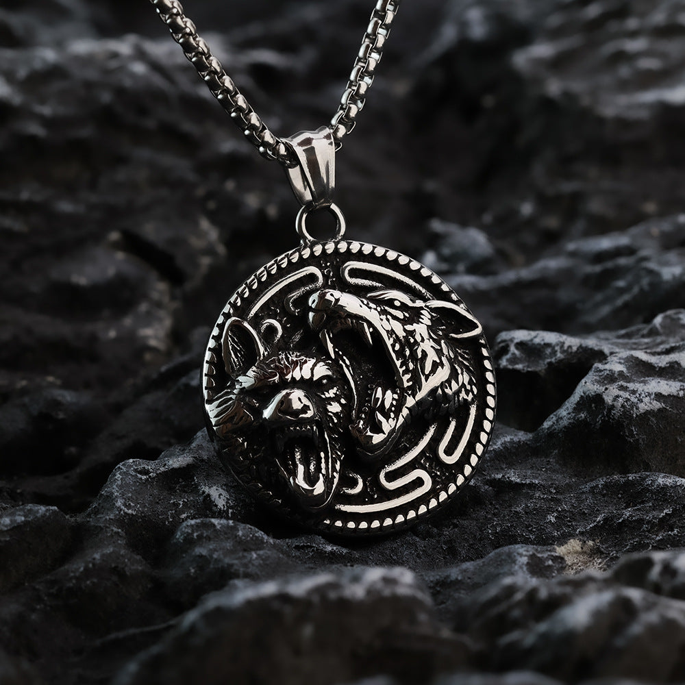 Nordic Viking Stainless Steel Pendant Wolf Head Necklace