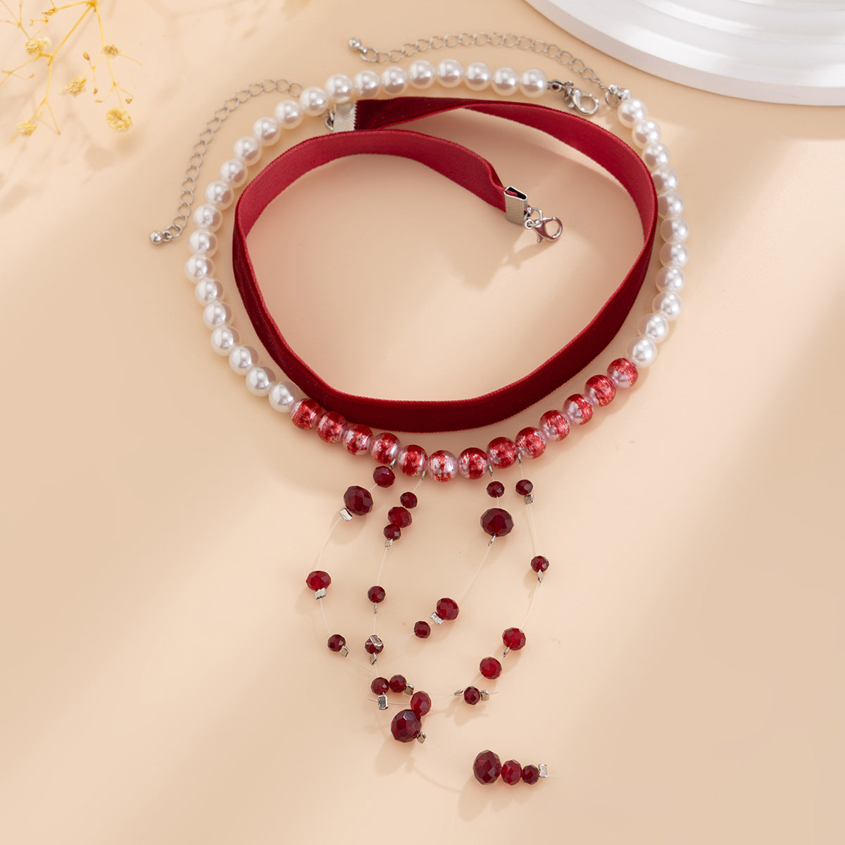 Pearl-Style Gothic Blood Drop Choker