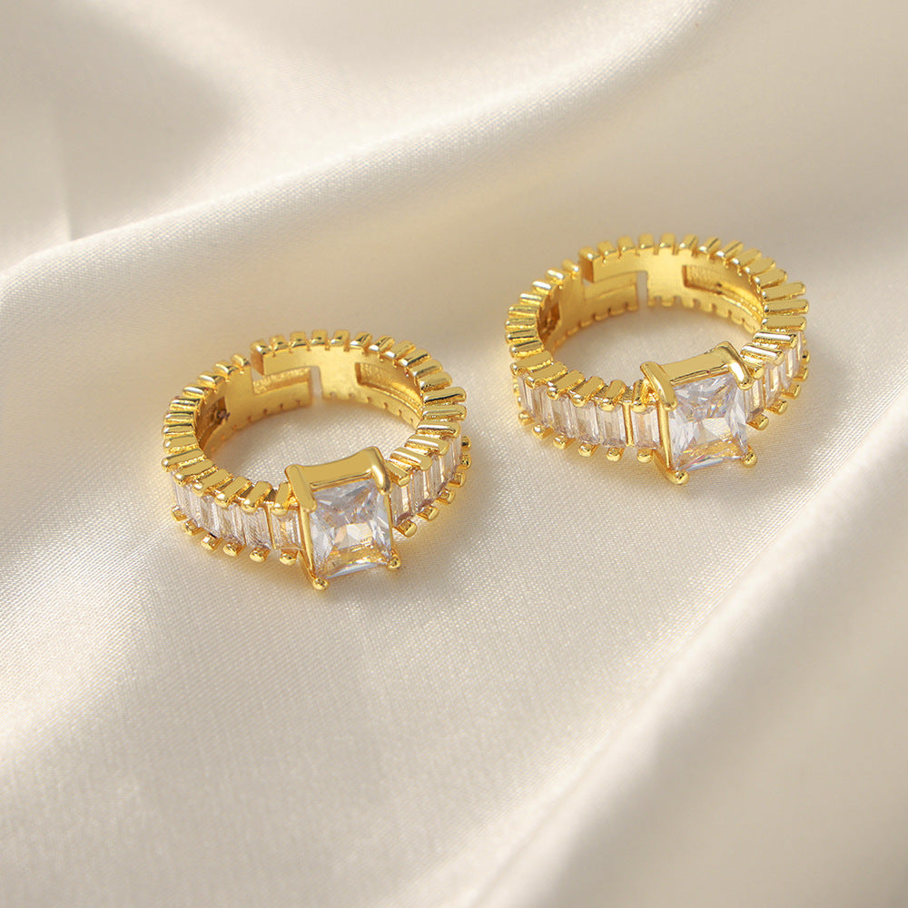 Luxurious Copper Geometric Zircon Ring - Stylish Open Ring Jewelry for Women