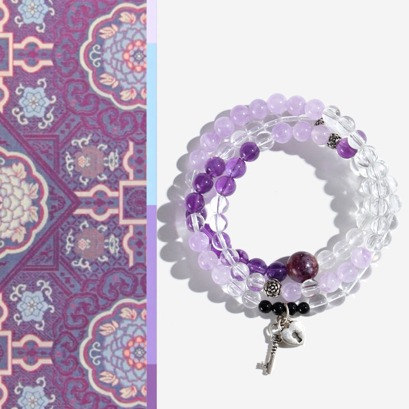 Planderful Fortune's Favor Heart Lock Bracelet – Luxurious Grape Stone and Crystal Design