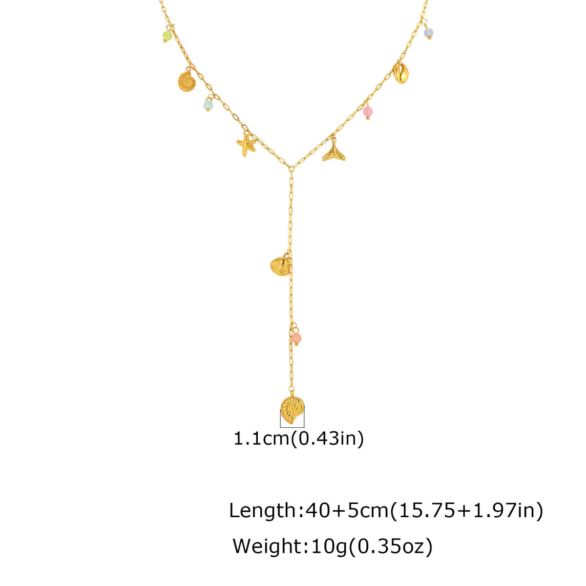 Ladies Gold Stainless Steel Ocean Natural Stone Y-Shaped Necklace Stacked Daily Gift
