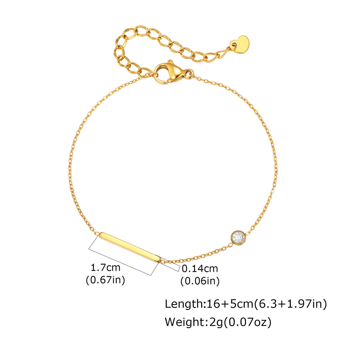 Stainless Steel Women's Rectangular Strip Zircon Bracelet Necklace Gold