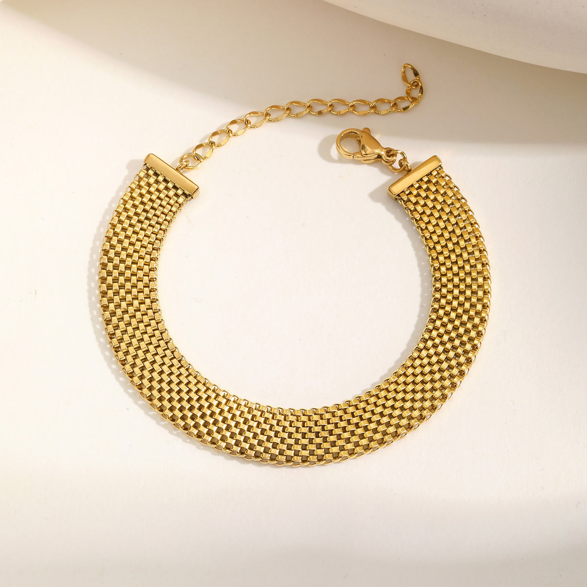 Wide Mesh Strap Gold Stainless Steel Bracelet for Women