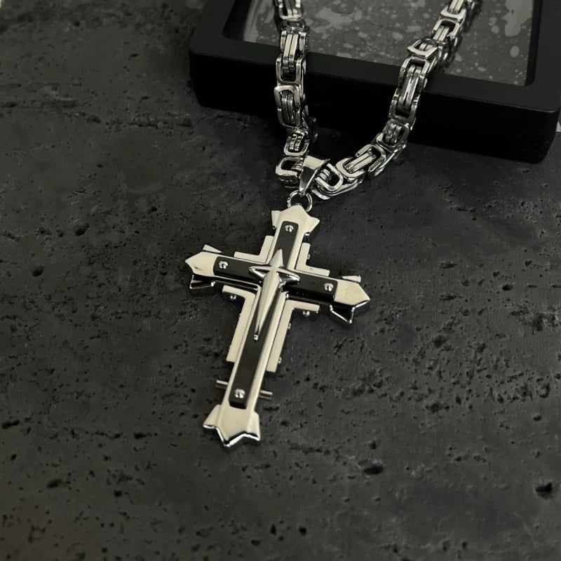 1. Planderful Stainless Steel Men's Cross Pendant Necklace Dark Knight Edition For Modern Style And Giftable Luxury