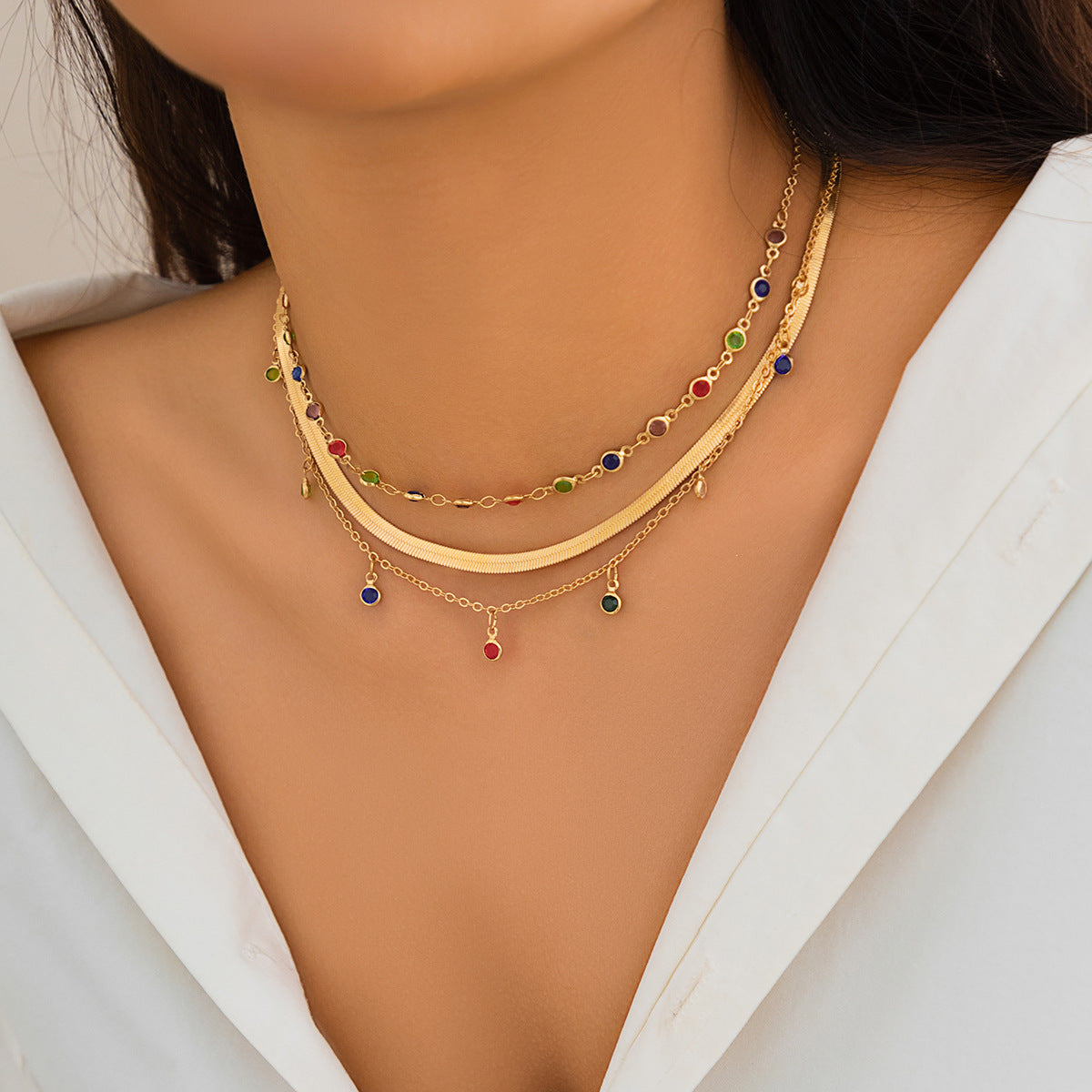 Spicy Girl Crystal Star Choker Necklace with Snake Bone Chain