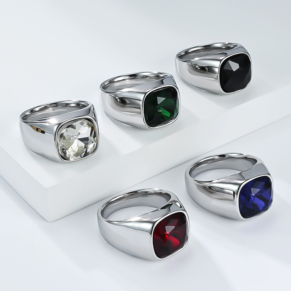 Black Gemstone Zircon Stainless Steel Ring Unisex