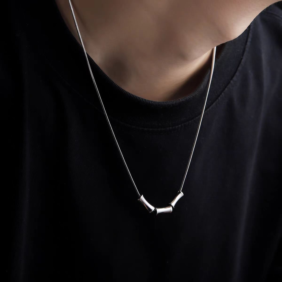 Planderful Jewelry Everyday Genie Steel Necklace With Three Bamboo Pendants On Snake Bone Chain For Men