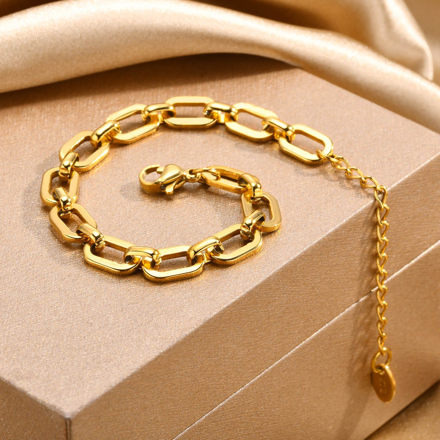 Stainless Steel Flat Cross Chain 18K Gold Bracelet Necklace Set