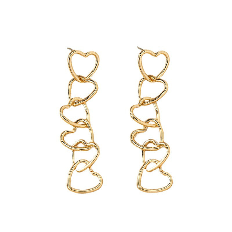 Peach Heart Chain Tassel Earrings with a Twist of Korean Style