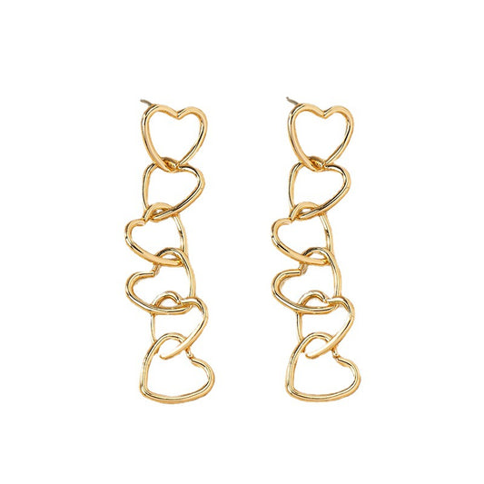 Peach Heart Chain Tassel Earrings with a Twist of Korean Style